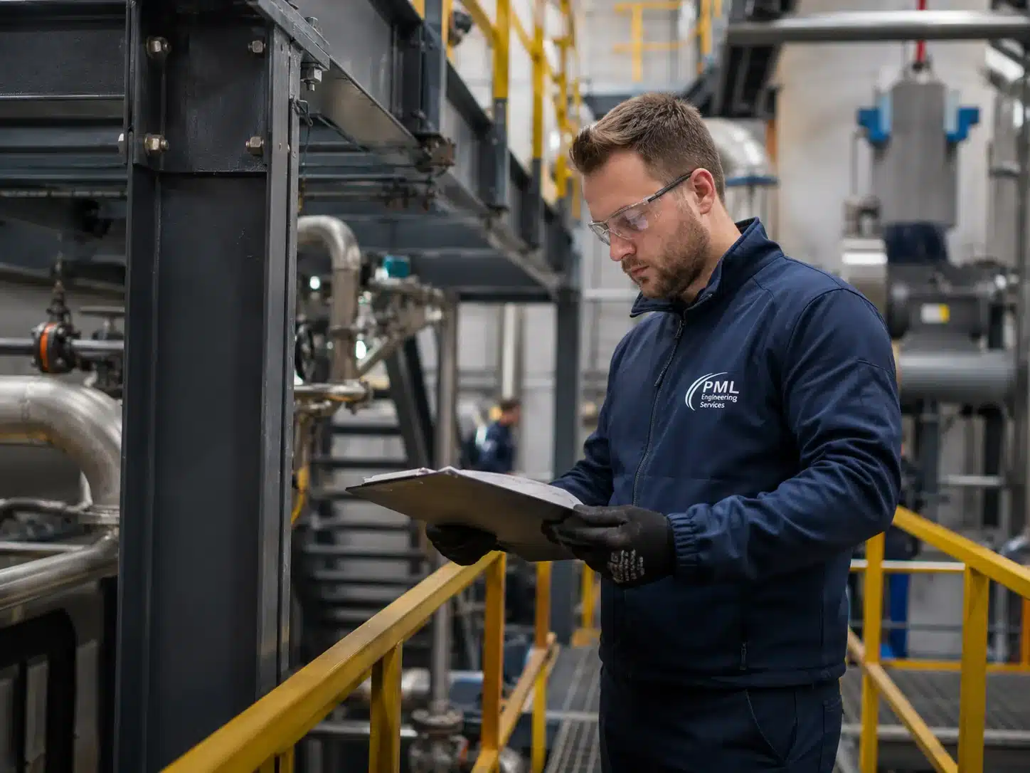 PML Engineering engineer carrying out site installation and modification work in an industrial facility